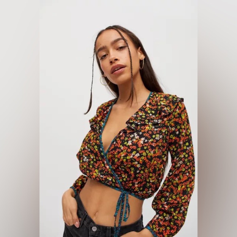 NWT Urban Outfitters Blossom Double Ruffle Wrap Top